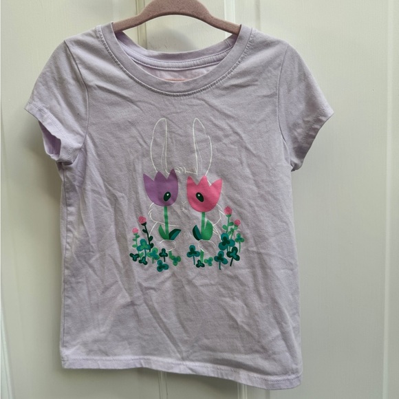 Cat & Jack 3T Girls Purple Floral Rabbit Easter Short Sleeve Tee Shirt Blouse - Picture 1 of 5